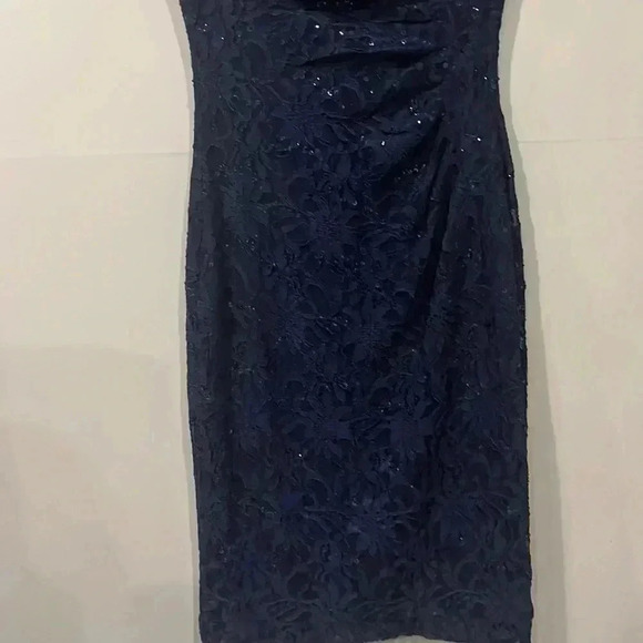 [US2]LRL Ralph Lauren Blue Sequins Laced Knee Length  Sleeveless Dress - Picture 3 of 6